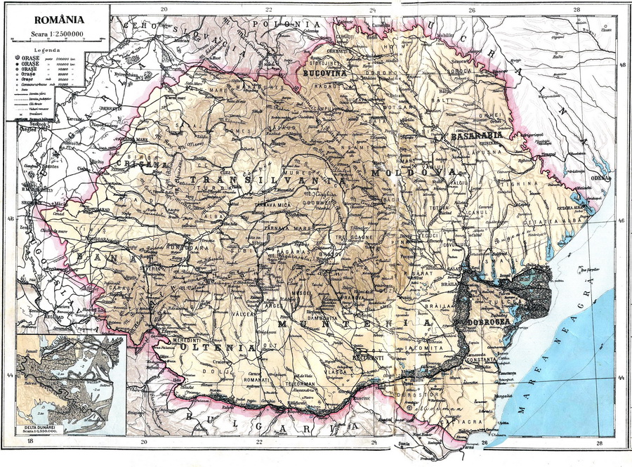 Карта великой Румынии в период с 1918-1940 годы